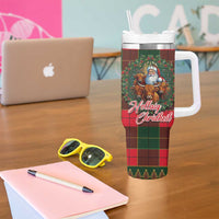 Santa and Higland Cows Scottish Christmas Tumbler With Handle Tartan Pattern - Wonder Print Shop