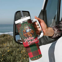 Santa and Higland Cows Scottish Christmas Tumbler With Handle Tartan Pattern - Wonder Print Shop