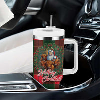 Santa and Higland Cows Scottish Christmas Tumbler With Handle Tartan Pattern - Wonder Print Shop