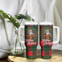 Santa and Higland Cows Scottish Christmas Tumbler With Handle Tartan Pattern - Wonder Print Shop