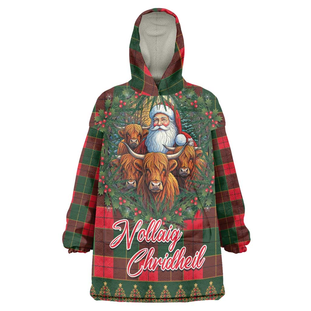 Santa and Higland Cows Scottish Christmas Wearable Blanket Hoodie Tartan Pattern - Wonder Print Shop