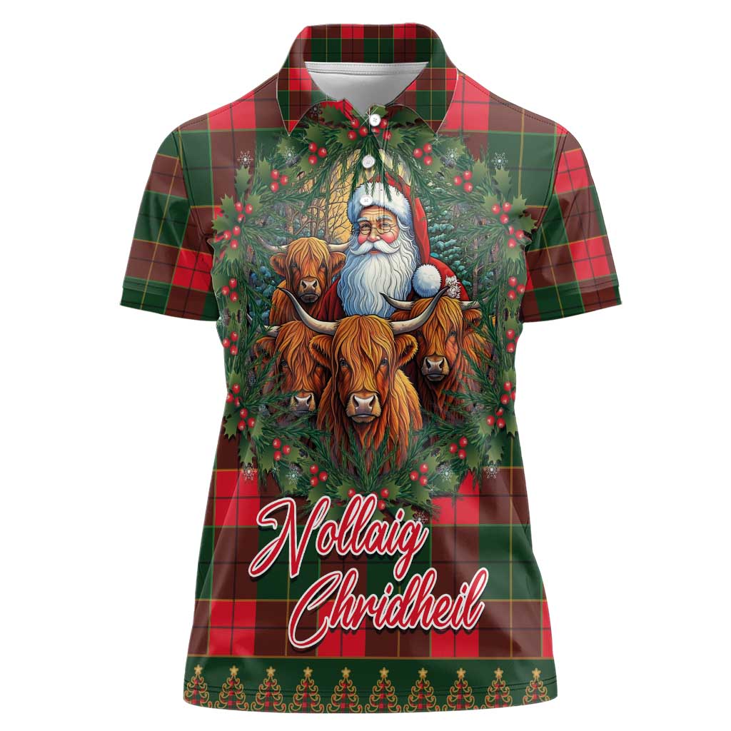 Santa and Higland Cows Scottish Christmas Women Polo Shirt Tartan Pattern - Wonder Print Shop