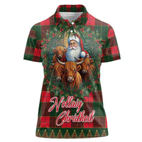 Santa and Higland Cows Scottish Christmas Women Polo Shirt Tartan Pattern - Wonder Print Shop