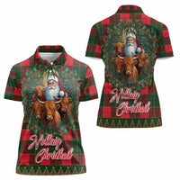 Santa and Higland Cows Scottish Christmas Women Polo Shirt Tartan Pattern - Wonder Print Shop