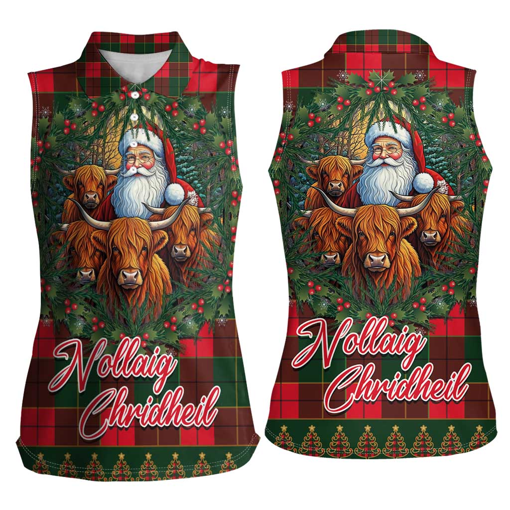 Santa and Higland Cows Scottish Christmas Women Sleeveless Polo Shirt Tartan Pattern - Wonder Print Shop