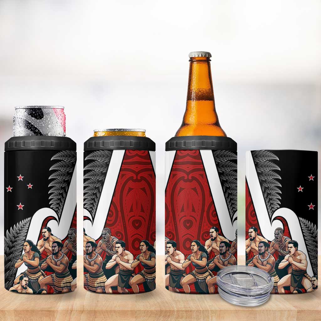 New Zealand Te Matatini 4 in 1 Can Cooler Tumbler Kapa Haka and Silver Fern - Maori Art Pattern - Wonder Print Shop