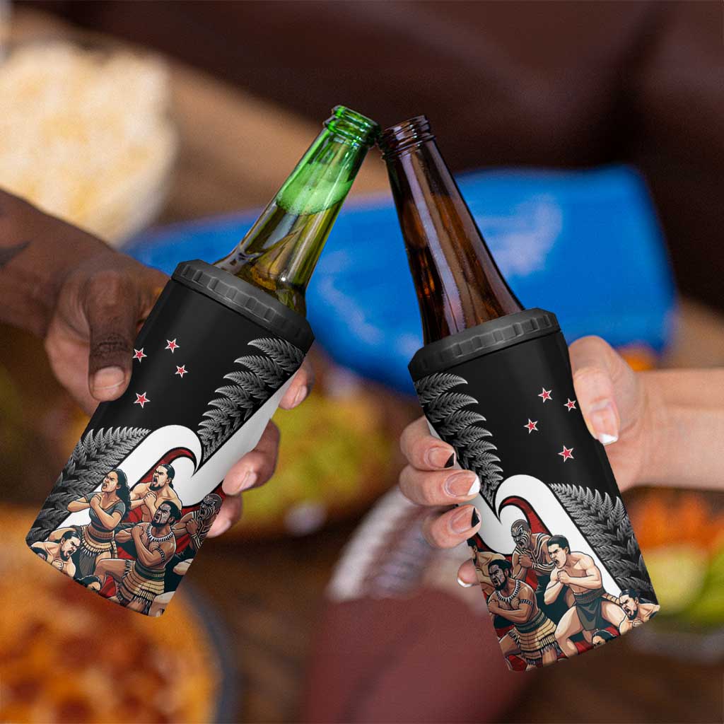 New Zealand Te Matatini 4 in 1 Can Cooler Tumbler Kapa Haka and Silver Fern - Maori Art Pattern - Wonder Print Shop