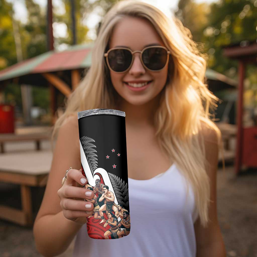 New Zealand Te Matatini Skinny Tumbler Kapa Haka and Silver Fern - Maori Art Pattern - Wonder Print Shop