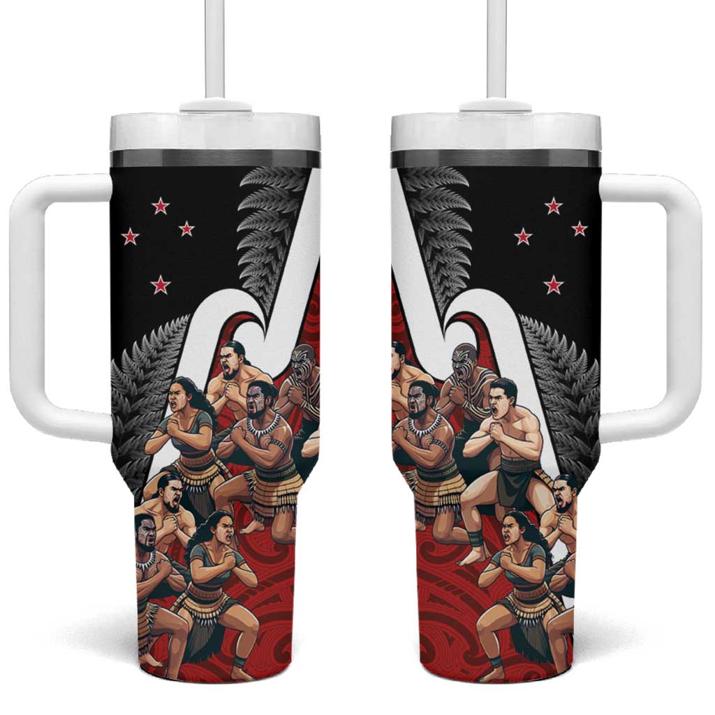 New Zealand Te Matatini Tumbler With Handle Kapa Haka and Silver Fern - Maori Art Pattern - Wonder Print Shop