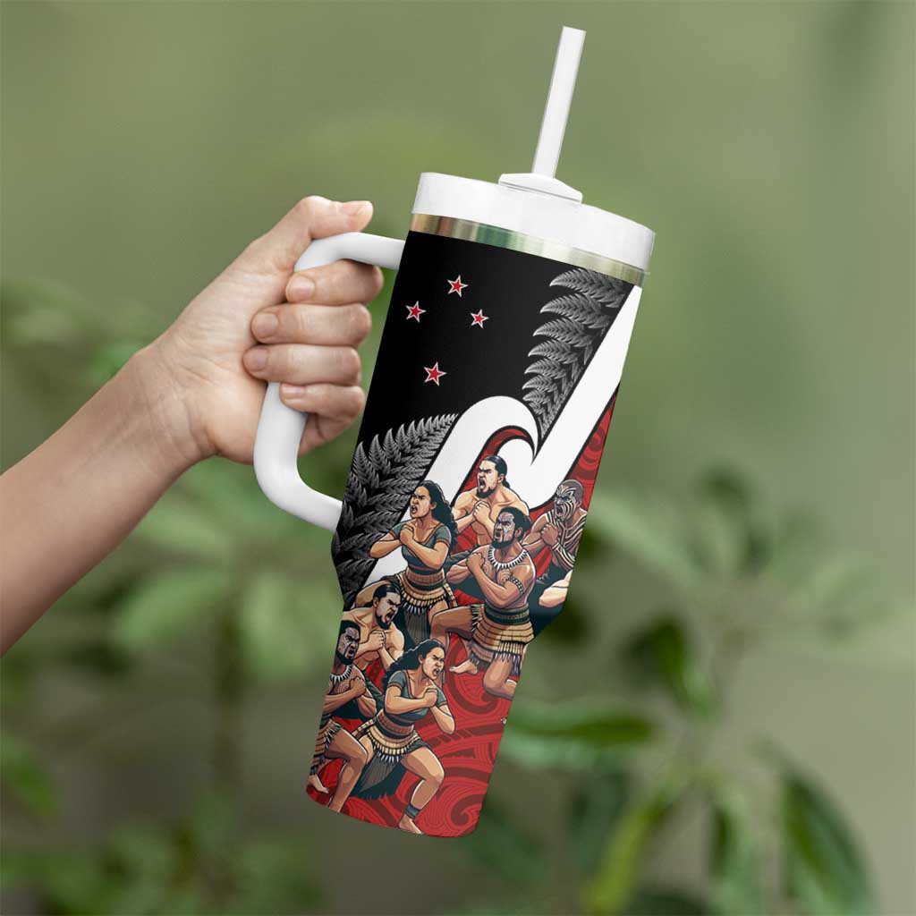 New Zealand Te Matatini Tumbler With Handle Kapa Haka and Silver Fern - Maori Art Pattern - Wonder Print Shop
