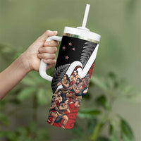 New Zealand Te Matatini Tumbler With Handle Kapa Haka and Silver Fern - Maori Art Pattern - Wonder Print Shop