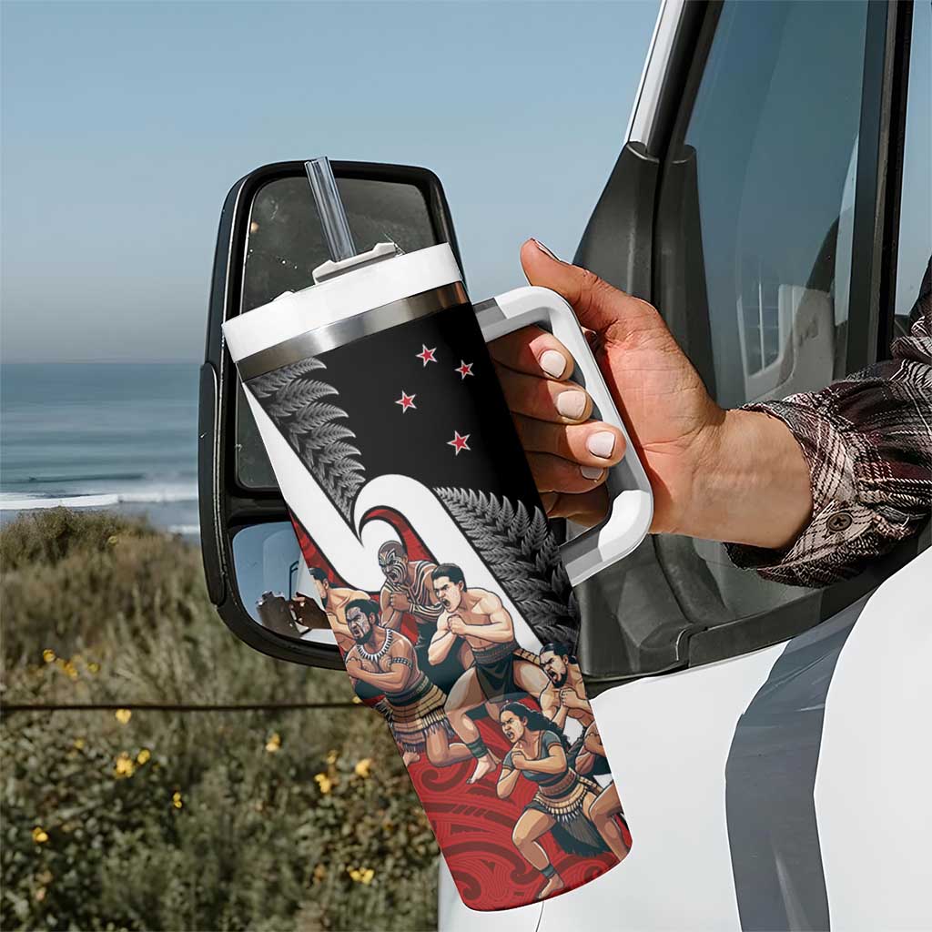 New Zealand Te Matatini Tumbler With Handle Kapa Haka and Silver Fern - Maori Art Pattern - Wonder Print Shop