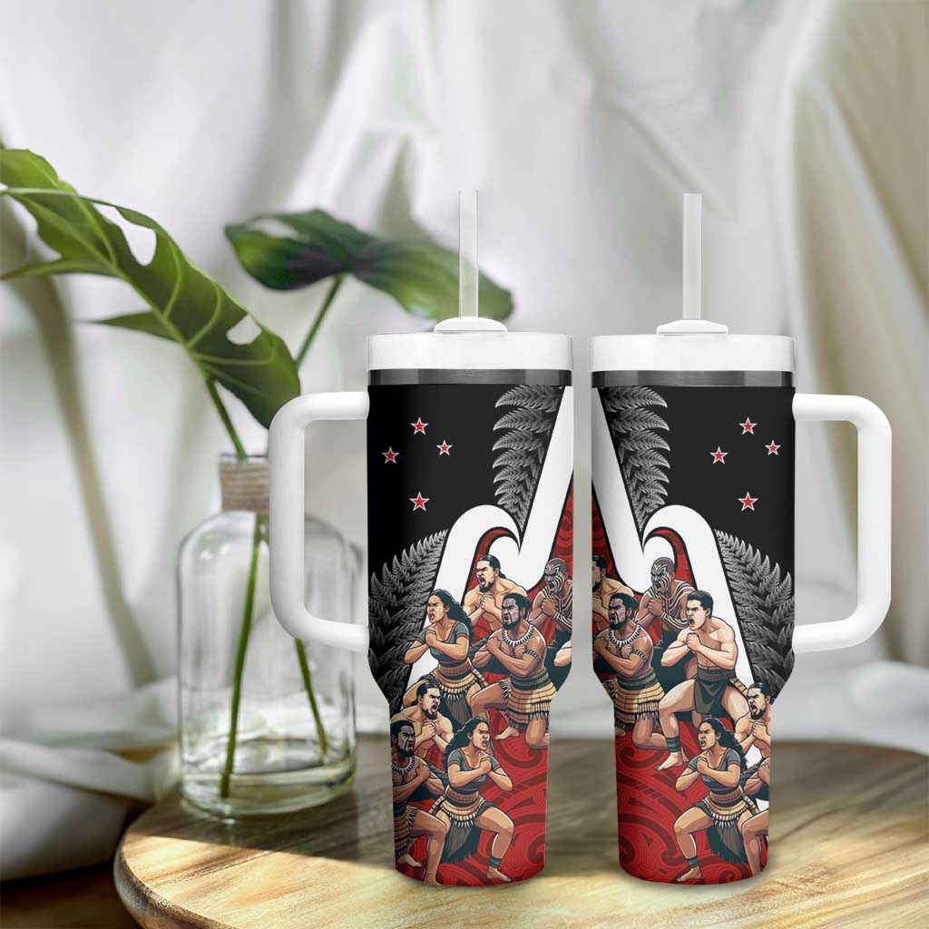 New Zealand Te Matatini Tumbler With Handle Kapa Haka and Silver Fern - Maori Art Pattern - Wonder Print Shop