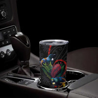 New Zealand Tui Birds Love Couple Tumbler Cup The Heart of Silver Fern Leaves and Maori Tattoo Pattern - Wonder Print Shop