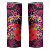 Pasifika Festival Skinny Tumbler Plumeria Turtles with Hibiscus - Polynesian Art Tattoo Pink Color - Wonder Print Shop