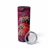Pasifika Festival Skinny Tumbler Plumeria Turtles with Hibiscus - Polynesian Art Tattoo Pink Color - Wonder Print Shop