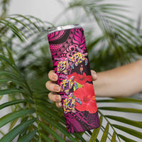 Pasifika Festival Skinny Tumbler Plumeria Turtles with Hibiscus - Polynesian Art Tattoo Pink Color - Wonder Print Shop