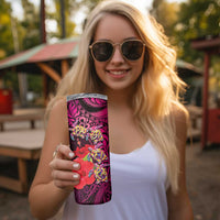 Pasifika Festival Skinny Tumbler Plumeria Turtles with Hibiscus - Polynesian Art Tattoo Pink Color - Wonder Print Shop