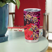 Pasifika Festival Tumbler Cup Plumeria Turtles with Hibiscus - Polynesian Art Tattoo Pink Color - Wonder Print Shop
