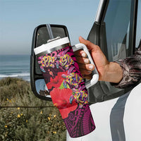 Pasifika Festival Tumbler With Handle Plumeria Turtles with Hibiscus - Polynesian Art Tattoo Pink Color - Wonder Print Shop