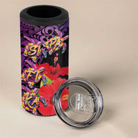 Pasifika Festival 4 in 1 Can Cooler Tumbler Plumeria Turtles with Hibiscus - Polynesian Art Tattoo Purpel Color - Wonder Print Shop