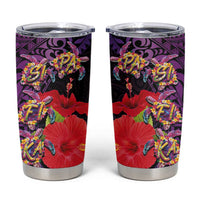 Pasifika Festival Tumbler Cup Plumeria Turtles with Hibiscus - Polynesian Art Tattoo Purpel Color - Wonder Print Shop