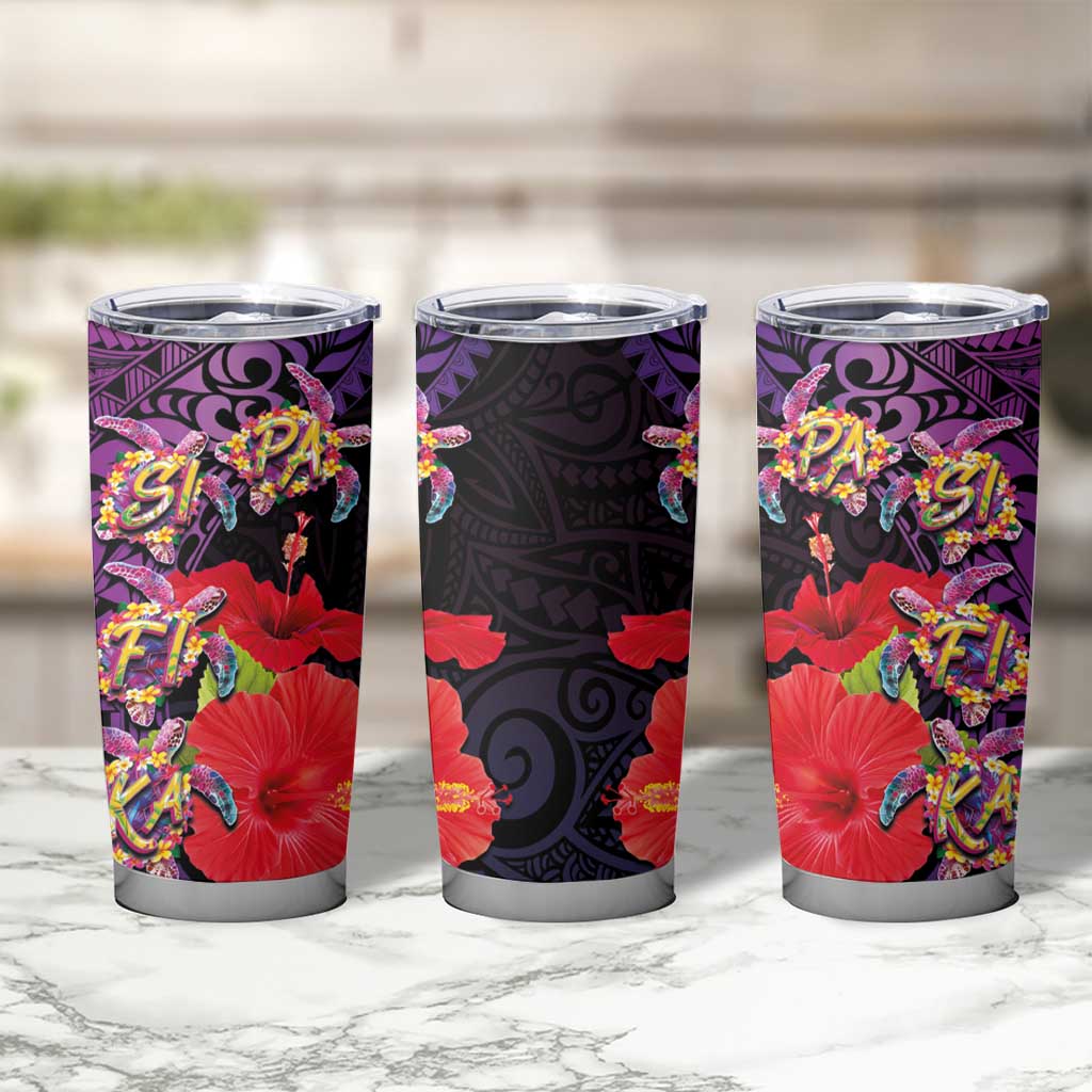 Pasifika Festival Tumbler Cup Plumeria Turtles with Hibiscus - Polynesian Art Tattoo Purpel Color - Wonder Print Shop