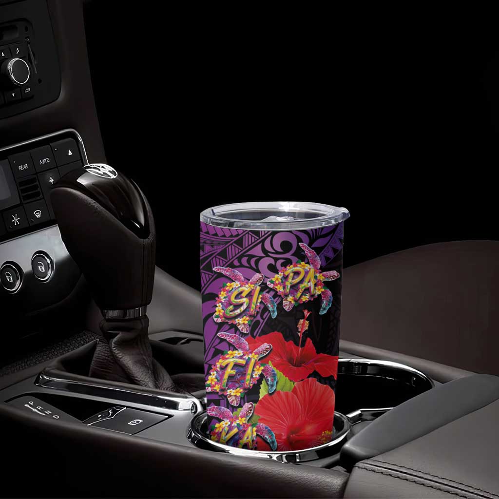 Pasifika Festival Tumbler Cup Plumeria Turtles with Hibiscus - Polynesian Art Tattoo Purpel Color - Wonder Print Shop