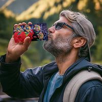 Pasifika Festival 4 in 1 Can Cooler Tumbler Plumeria Turtles with Hibiscus - Polynesian Art Tattoo Dark Navy Color - Wonder Print Shop