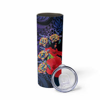 Pasifika Festival Skinny Tumbler Plumeria Turtles with Hibiscus - Polynesian Art Tattoo Dark Navy Color - Wonder Print Shop