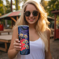 Pasifika Festival Skinny Tumbler Plumeria Turtles with Hibiscus - Polynesian Art Tattoo Dark Navy Color - Wonder Print Shop
