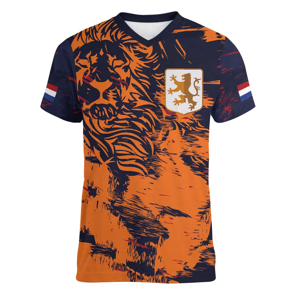 Netherlands Football 2024 Go Champion Women V-Neck T-Shirt - Wonder Print Shop