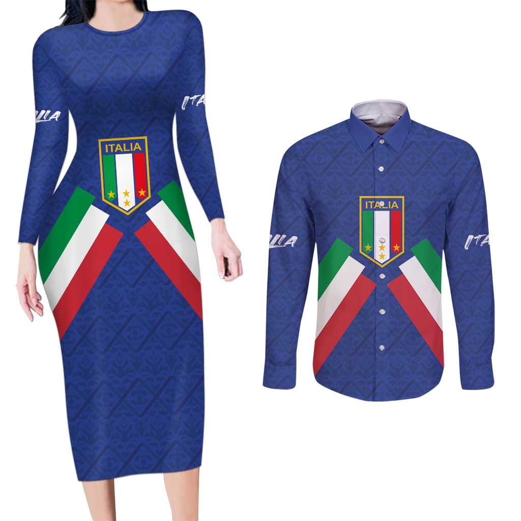 Italy Football 2024 Go Champion Couples Matching Long Sleeve Bodycon Dress and Long Sleeve Button Shirt - Wonder Print Shop