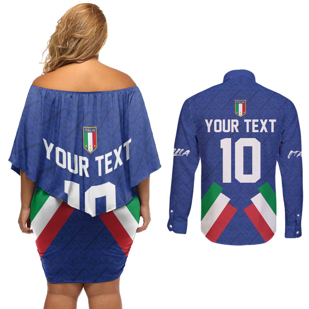 Italy Football 2024 Go Champion Couples Matching Off Shoulder Short Dress and Long Sleeve Button Shirt - Wonder Print Shop