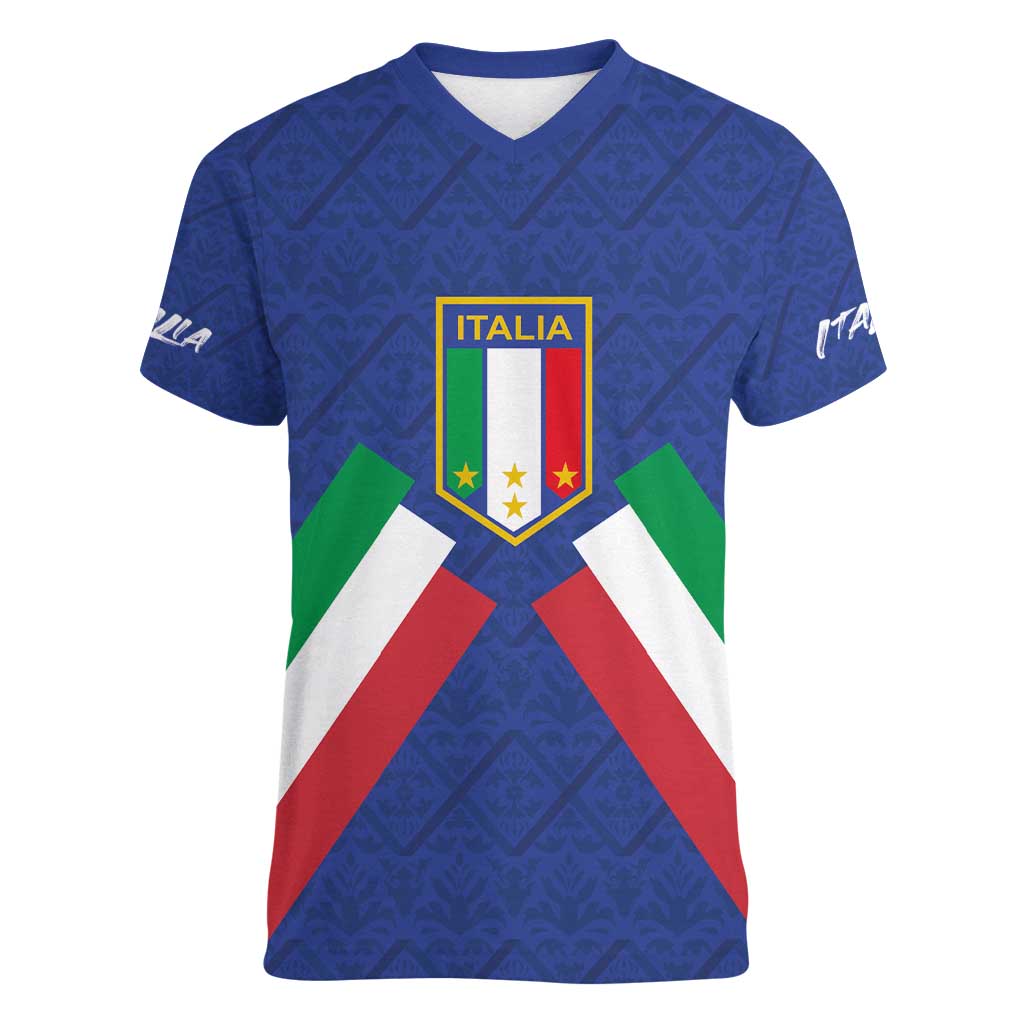 Italy Football 2024 Go Champion Women V-Neck T-Shirt - Wonder Print Shop