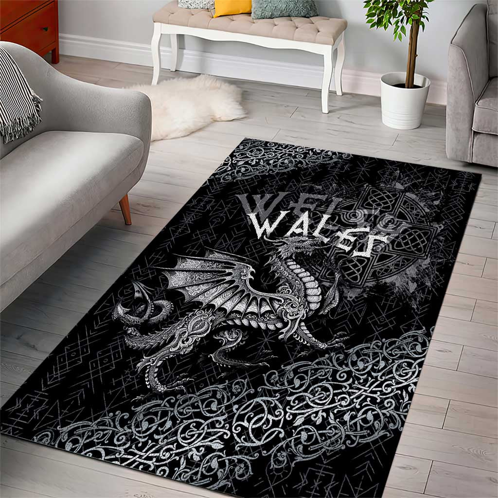 Welsh Celtic Culture Area Rug Wales Y Ddraig Goch with Runes Symbols - Wonder Print Shop