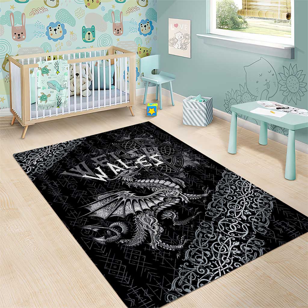 Welsh Celtic Culture Area Rug Wales Y Ddraig Goch with Runes Symbols - Wonder Print Shop