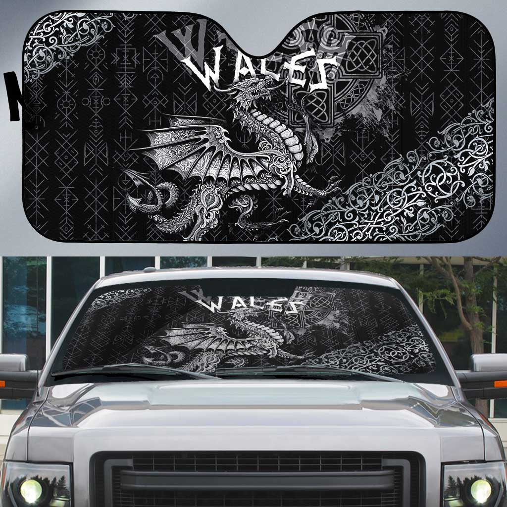 Welsh Celtic Culture Auto Sun Shade Wales Y Ddraig Goch with Runes Symbols - Wonder Print Shop