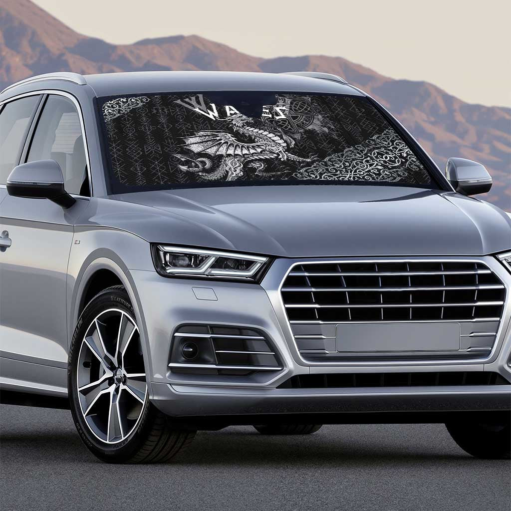 Welsh Celtic Culture Auto Sun Shade Wales Y Ddraig Goch with Runes Symbols - Wonder Print Shop