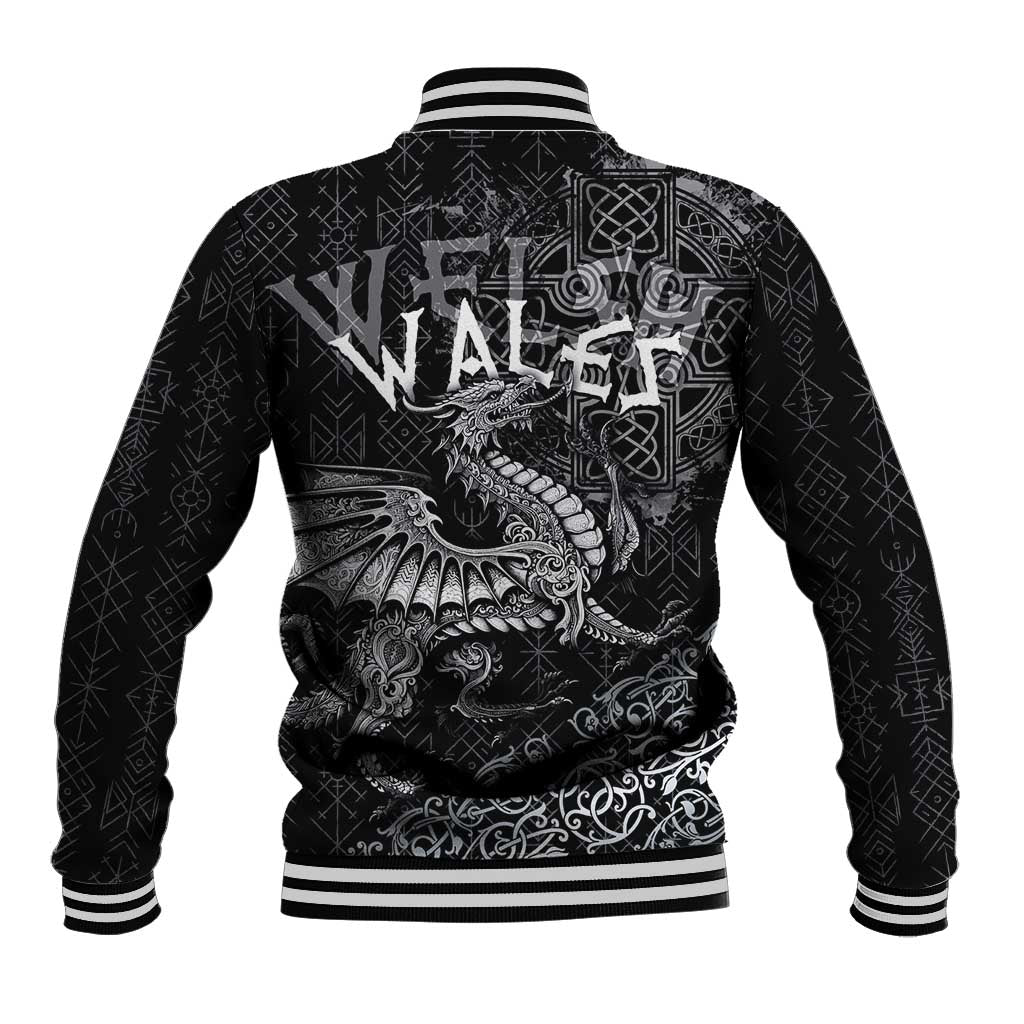 Welsh Celtic Culture Baseball Jacket Wales Y Ddraig Goch with Runes Symbols - Wonder Print Shop