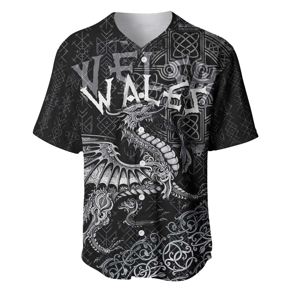 Welsh Celtic Culture Baseball Jersey Wales Y Ddraig Goch with Runes Symbols - Wonder Print Shop