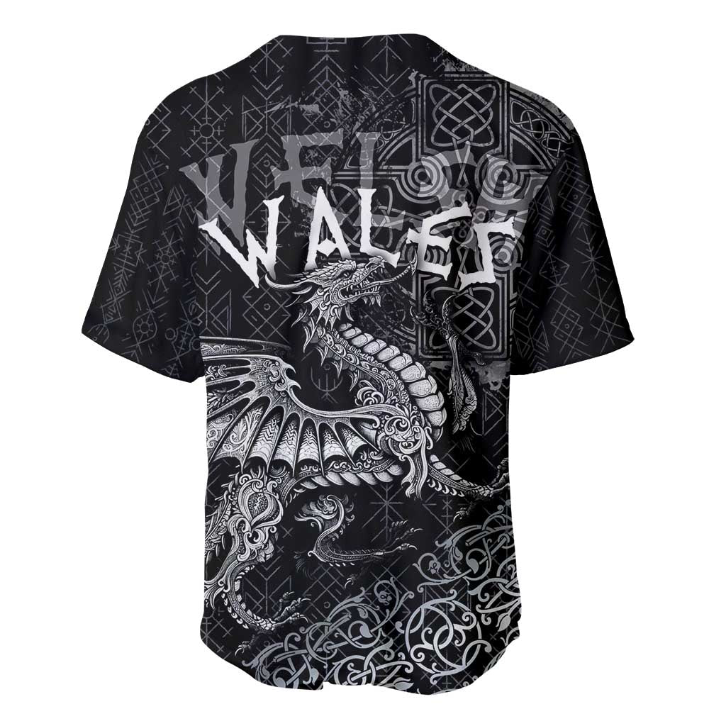 Welsh Celtic Culture Baseball Jersey Wales Y Ddraig Goch with Runes Symbols - Wonder Print Shop