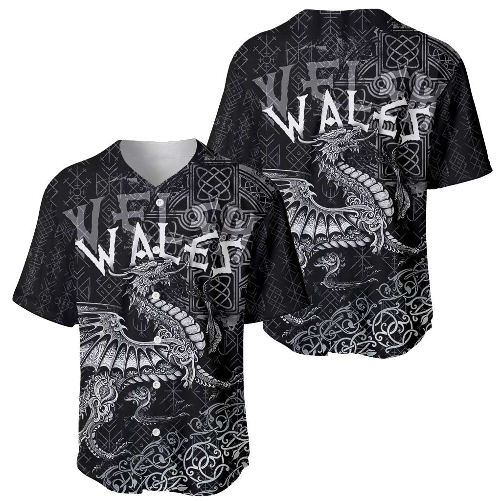Welsh Celtic Culture Baseball Jersey Wales Y Ddraig Goch with Runes Symbols - Wonder Print Shop