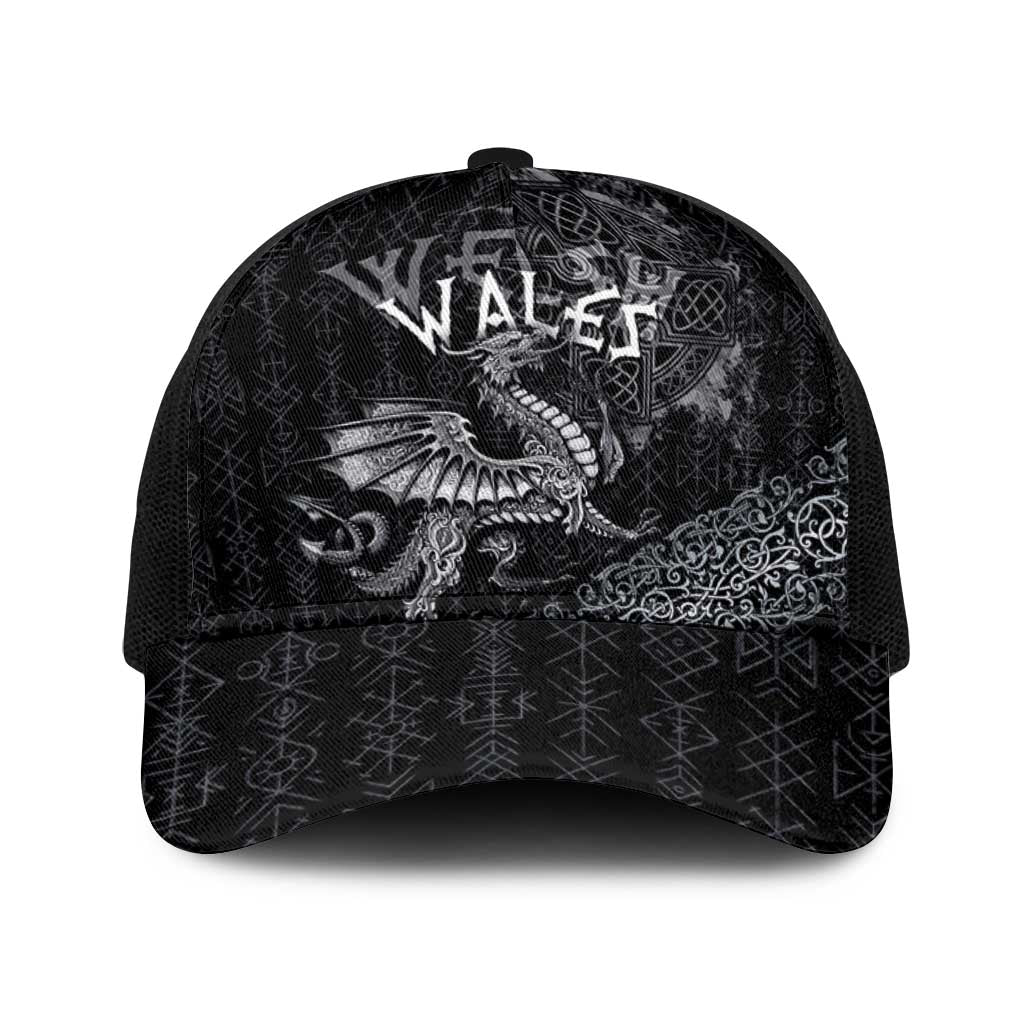 Welsh Celtic Culture Baseball Net Cap Wales Y Ddraig Goch with Runes Symbols - Wonder Print Shop