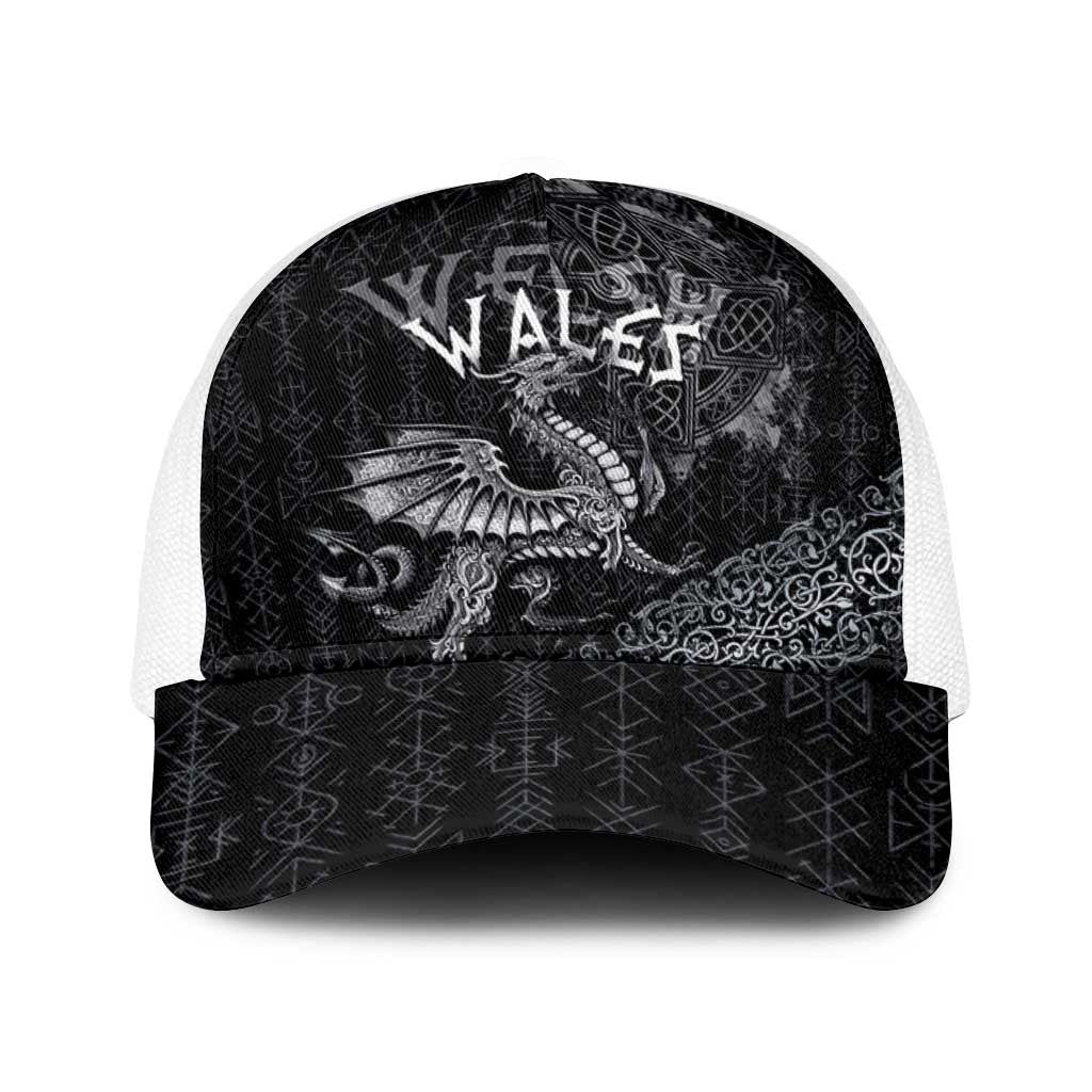 Welsh Celtic Culture Baseball Net Cap Wales Y Ddraig Goch with Runes Symbols - Wonder Print Shop