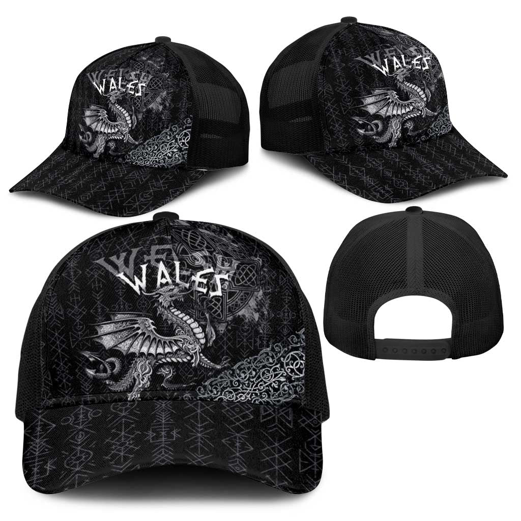 Welsh Celtic Culture Baseball Net Cap Wales Y Ddraig Goch with Runes Symbols - Wonder Print Shop