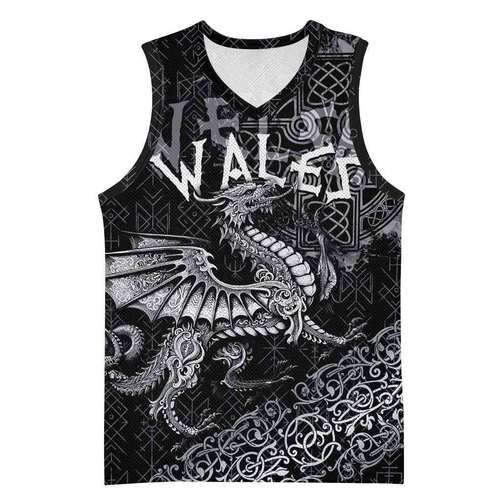 Welsh Celtic Culture Basketball Jersey Wales Y Ddraig Goch with Runes Symbols - Wonder Print Shop