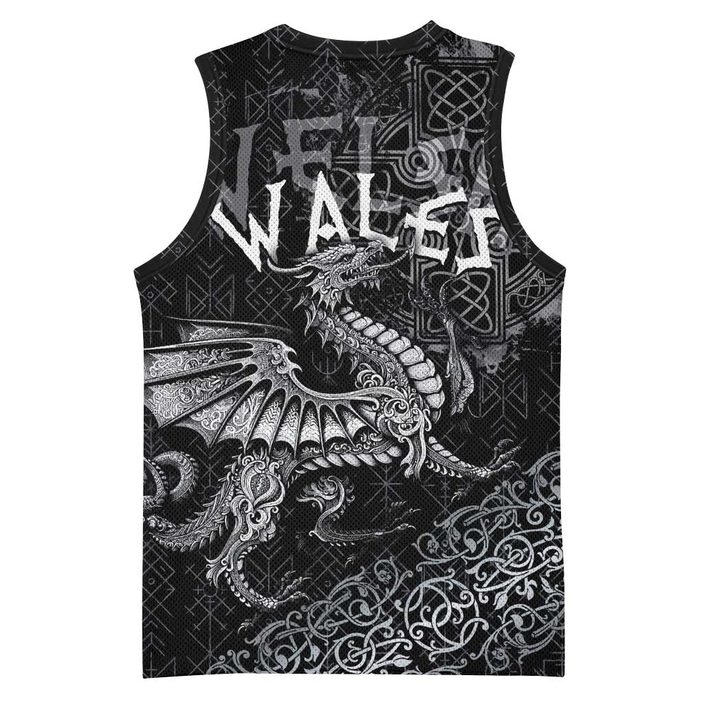 Welsh Celtic Culture Basketball Jersey Wales Y Ddraig Goch with Runes Symbols - Wonder Print Shop