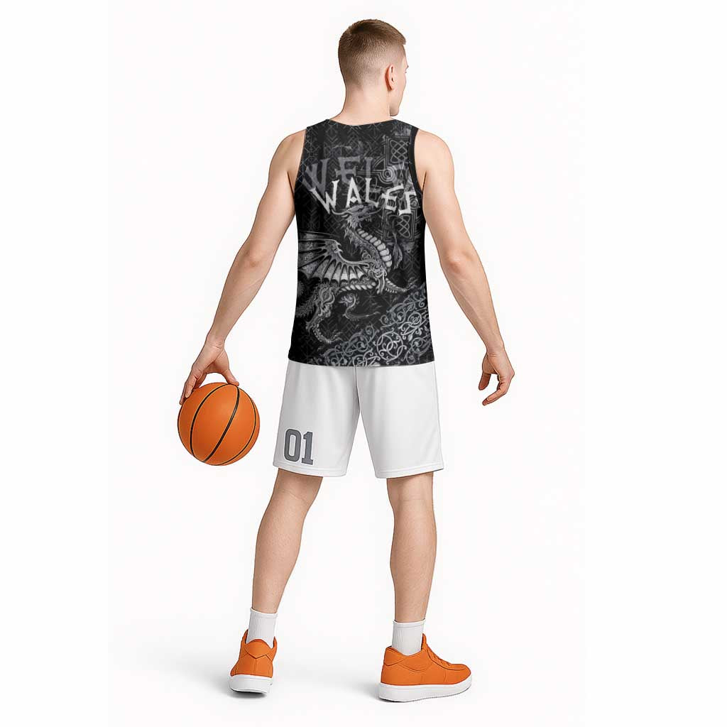 Welsh Celtic Culture Basketball Jersey Wales Y Ddraig Goch with Runes Symbols - Wonder Print Shop