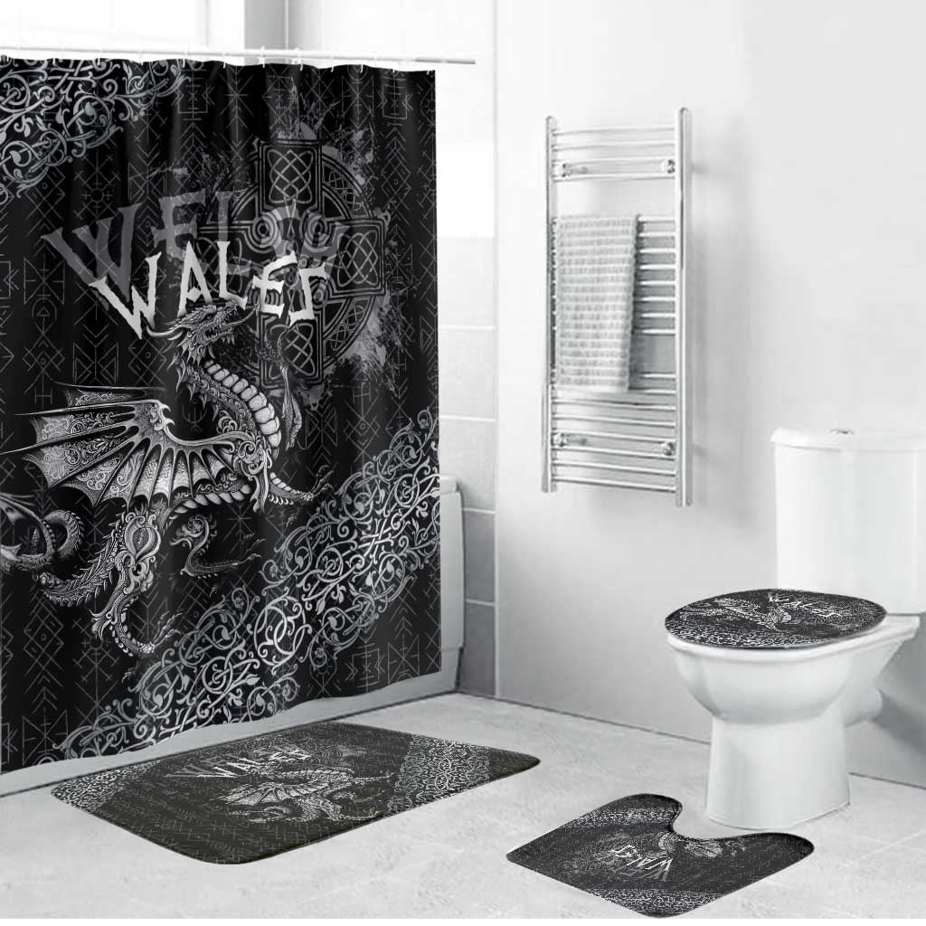 Welsh Celtic Culture Bathroom Set Wales Y Ddraig Goch with Runes Symbols - Wonder Print Shop